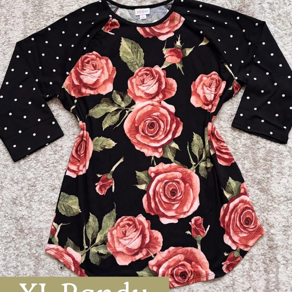NWT LuLaRoe Black Floral/Polka Dot 3/4 Sleeve Randy. XL